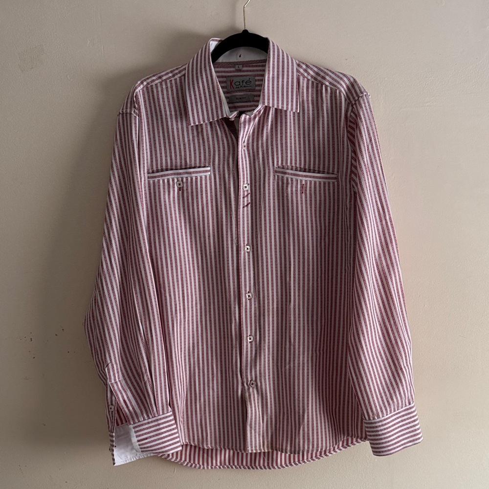 Men's Classic Red and White Striped Button Up Shirt